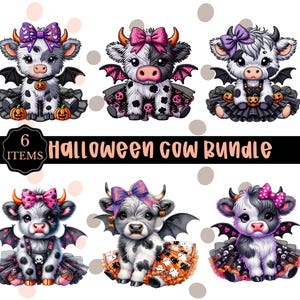 Cute Halloween Cow PNG Bundle, Ghost, Bats (Digital Download)