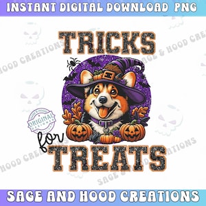 Corgis Tricks for Treats Halloween PNG, Halloween Png, Hund Halloween Geschenk, Hund Mama Herbst Png, Gruselige Jahreszeit, Haustier Halloween Png, Herbst Vibes