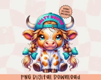 Salty Heifer Cow PNG, Pigtail Braids, Trucker Hat (Digital Download)