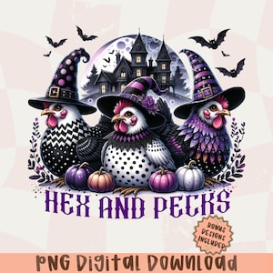 Spooky Chickens Png,Autumn Png Sublimation Design,Fall Png, Pumpkin Png,Witch Png,Haunted House Chickens DTF Design,Hex and Pecks