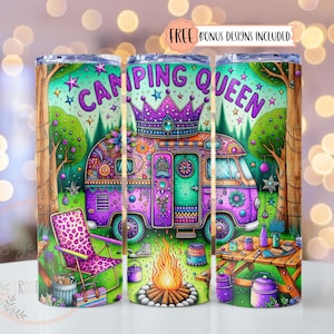 Camping Tumbler Sublimation Design,20 oz Camper Tumbler Png,Camping Queen Tumbler Wrap,Outdoor Camping Lover,Camper Van Life Digital Design