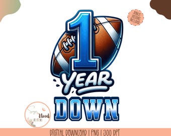 First Birthday Football Clipart PNG Printable Tshirt DTF Digital Download Football Boy Birthday Card Invitation For Boy Turning One Year Old