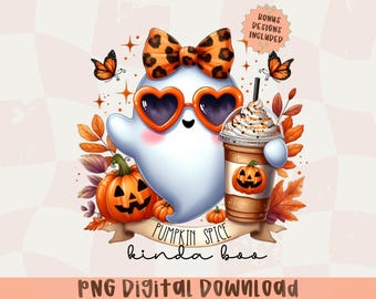 Pumpkin Spice Kinda Boo Png, Fall Png, Trendy Fall Design, Pumpkin Spice Png, Fall Ghost Pumpkin Spice PNG, Cute Ghost PNG, Halloween Png