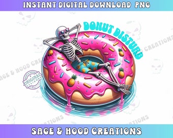 Funny Skeleton Donut Pool Float PNG, Summer Clipart (Digital Download)
