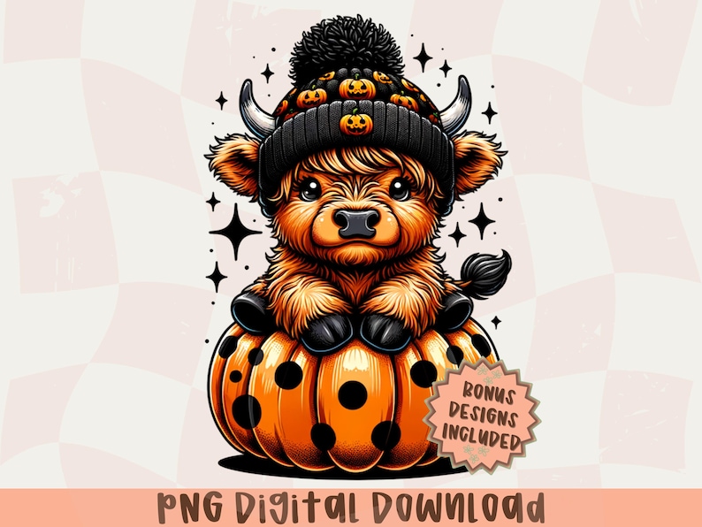 Cute Highland Cow Halloween Png,Pumpkin png,Spooky Season,Cute Cow Clipart,Halloween Sticker,Halloween Lovers Png,Kids Halloween Clipart image 1
