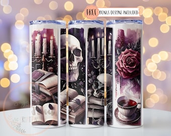Romantasy Bücher Tumbler Wrap PNG, Dark Romance 20 Unze Skinny Sublimation Tumbler png, Gothic Fantasy Buch Tumbler PNG Design Digital Download