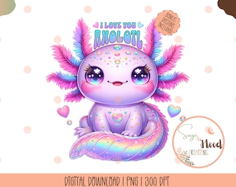 Rainbow Axolotl PNG Clipart, Birthday Girl, Sublimation Design (Digital Download)