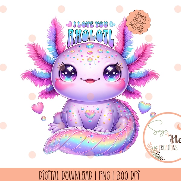 Rainbow Axolotl PNG Clipart, Birthday Girl, Sublimation Design (Digital Download)