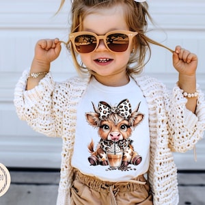 Coffee Addict Highland Cow Png sublimation Digital Download,Leopard Print Coquette Bow,Coffee Lover image 4