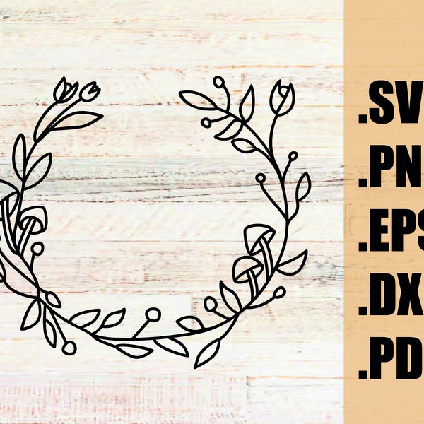 floral wreath svg, mushroom wreath svg, flower wreath svg, berries wreath svg