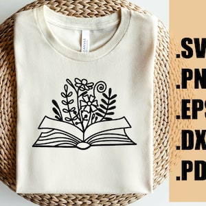 Open book with flowers svg, Books svg, Book lover svg, bookworm svg, Teacher shirt svg, Reading svg, Growing flowers svg