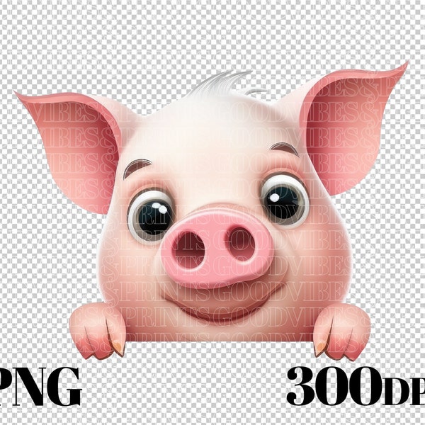 Mignon Cartoon Piglet Png pour sublimation DTF DTG, Pig Clipart, Design Pour Enfants