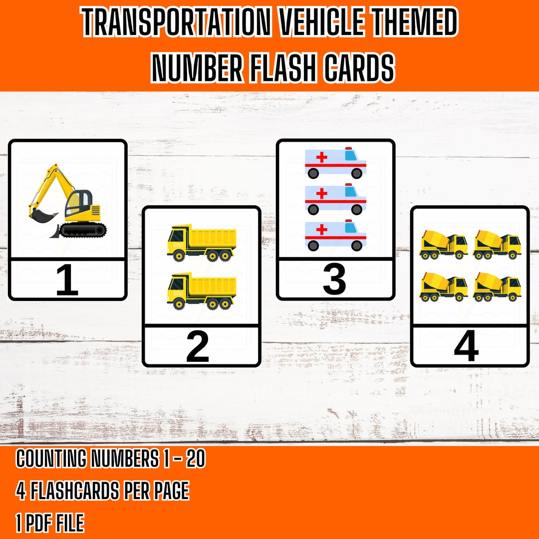 Numbers Flash Cards, Transportation Vehicles Counting 1 to 20 ...