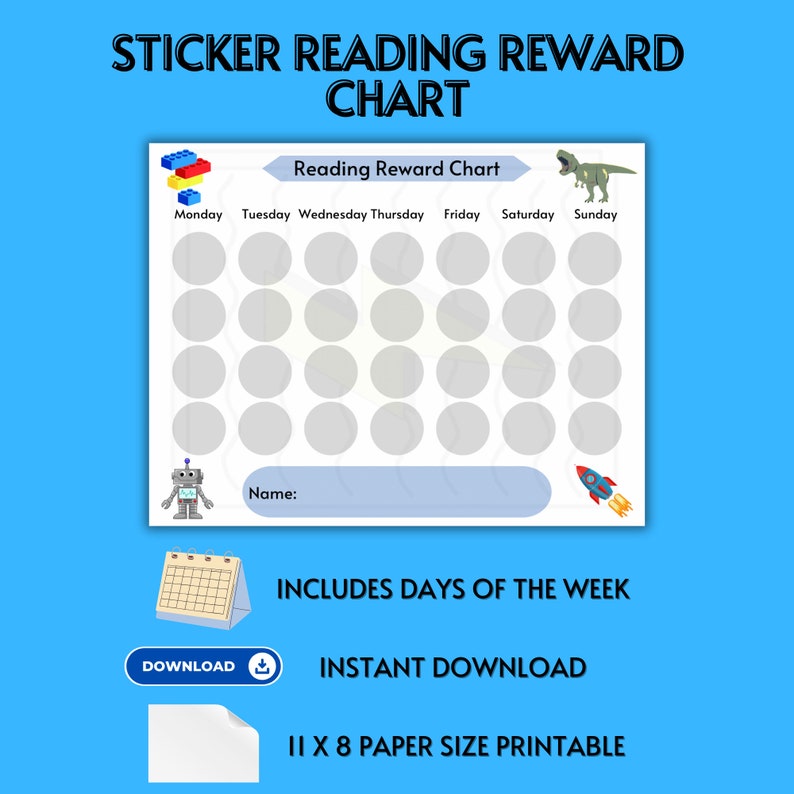 Reading Reward Chart, Every Day of the Week, Monday Through Sunday ...