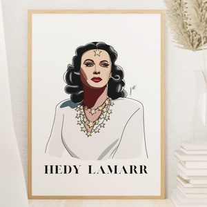 Hedy Lamarr Illustration Wall Art Print - Hedy Lamarr Illustration Poster, Instant Download, Iconic Hollywood Actress Illustration
