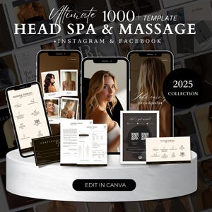 Head Spa Instagram Templates: Massage Therapist Social Media (Canva Editable, Digital Download