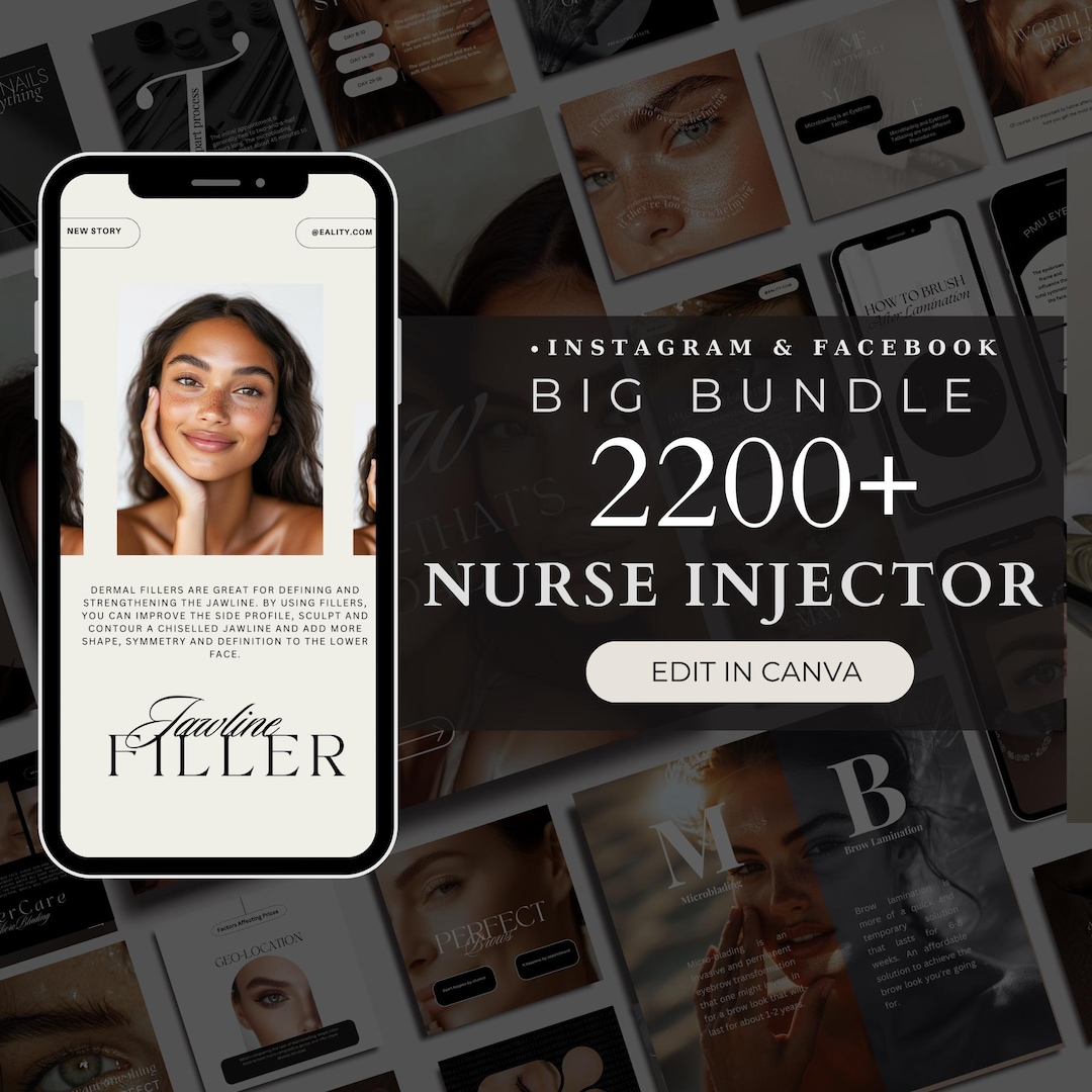 Nurse Injector Instagram Template: 2200+ Medspa Social Media Posts ...