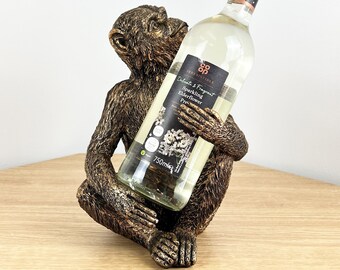 Bronze Single Wine Bottle Holder Novelty Cheeky Monkey Chimp Ape Ornament Sculpture Statue Home Bar Decoration Accessory Gift for Him Her