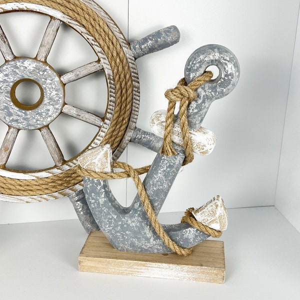 26cm Tall Vintage Anchor Ornament Boat Ships Nautical Seaside Home Decor Bathroom Beach Sculpture Gift Accessories Accent Shelf Sitter