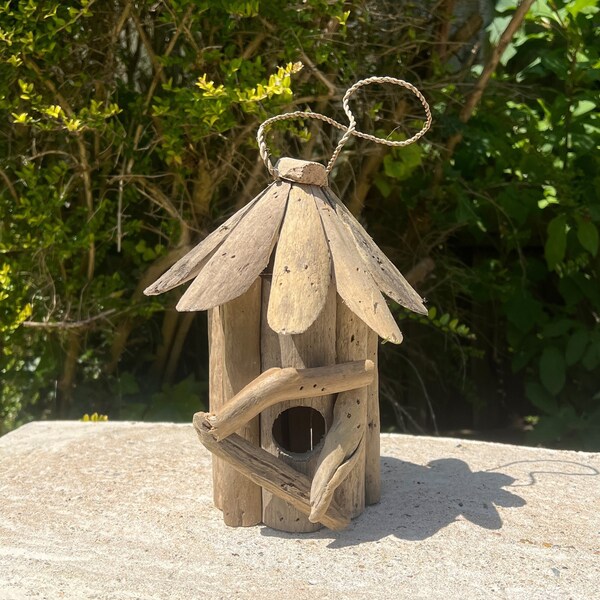 Birdhouse Tree Hanging Nesting Box Driftwood Outdoor Garden Decoration Feeder Bird Station Rustic Nautical Unique Handmade