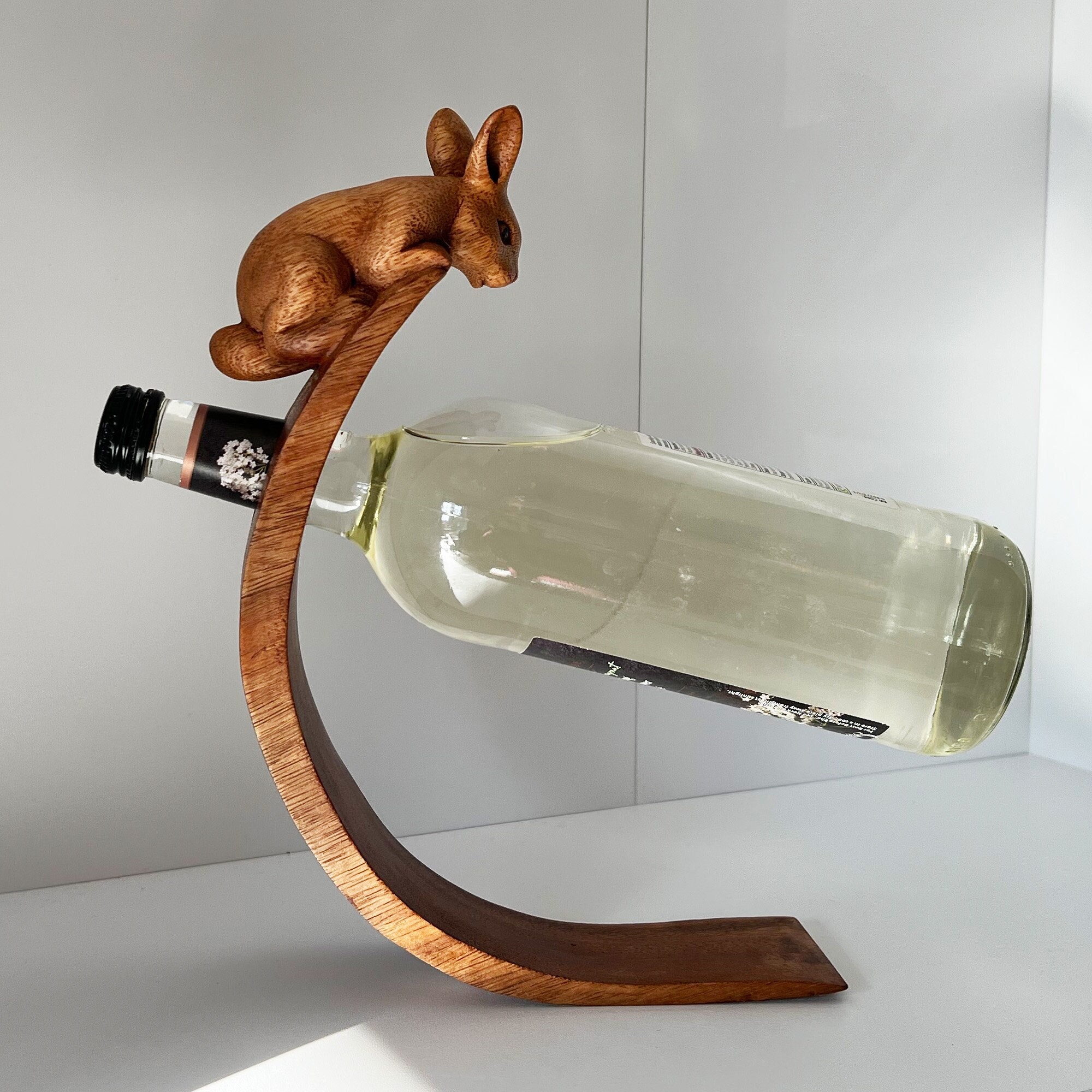 Wine Bottle Holder Novelty for Table Rabbit Wooden Rack Free Etsy UK