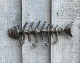Fish Bone Hook Rack Key Holder Coat Bag Wall Mounted Storage Rail Vintage Sea