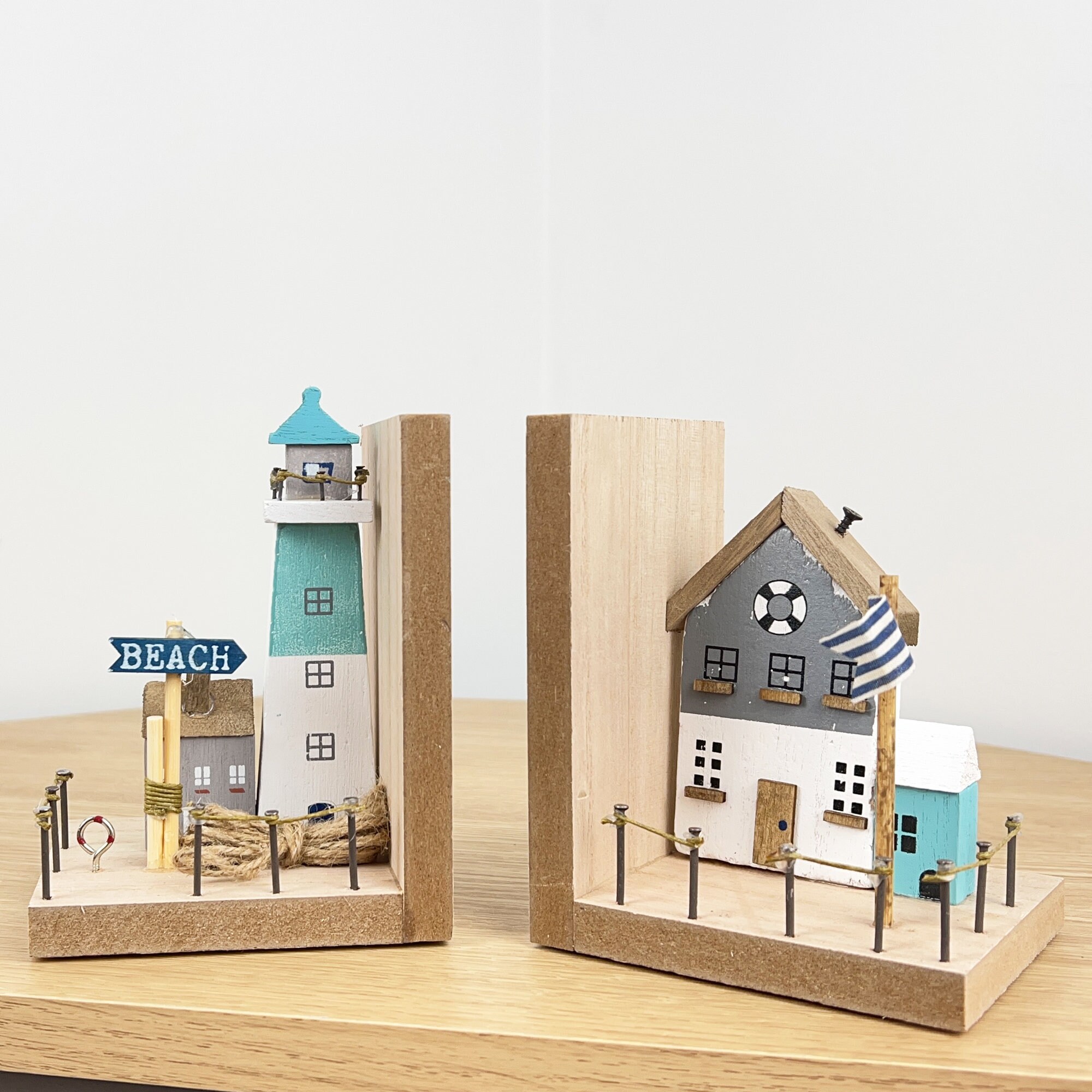 Wooden Nautical Lighthouse Bookends Ornament Sculpture Coastal Etsy UK