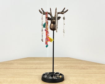 Jewellery Stand Display Holder Organiser Rustic Vintage Stag Deer Animal Head Bust Mannequin Necklaces Tree Bracelet Hanger Storage Gift