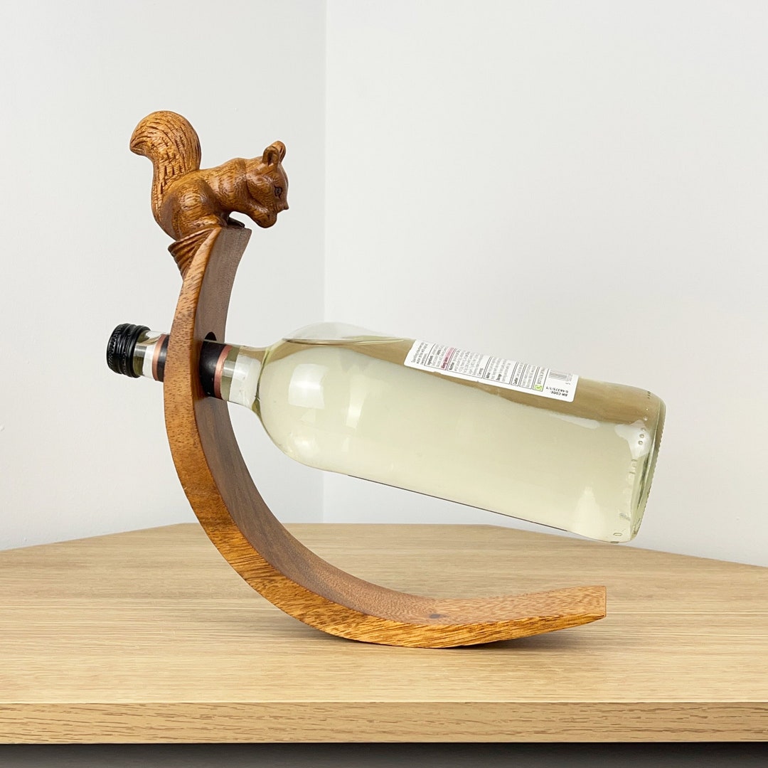 Wine Bottle Holder Novelty for Table Squirrel Wooden Rack Free Etsy UK