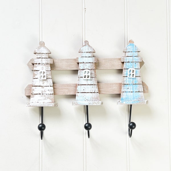 Wall Storage Hooks Coat Rack Hangers Nautical Coastal Beach Seaside Lighthouse Bathroom Door Towel Robe Home Decor Accessories Decoration