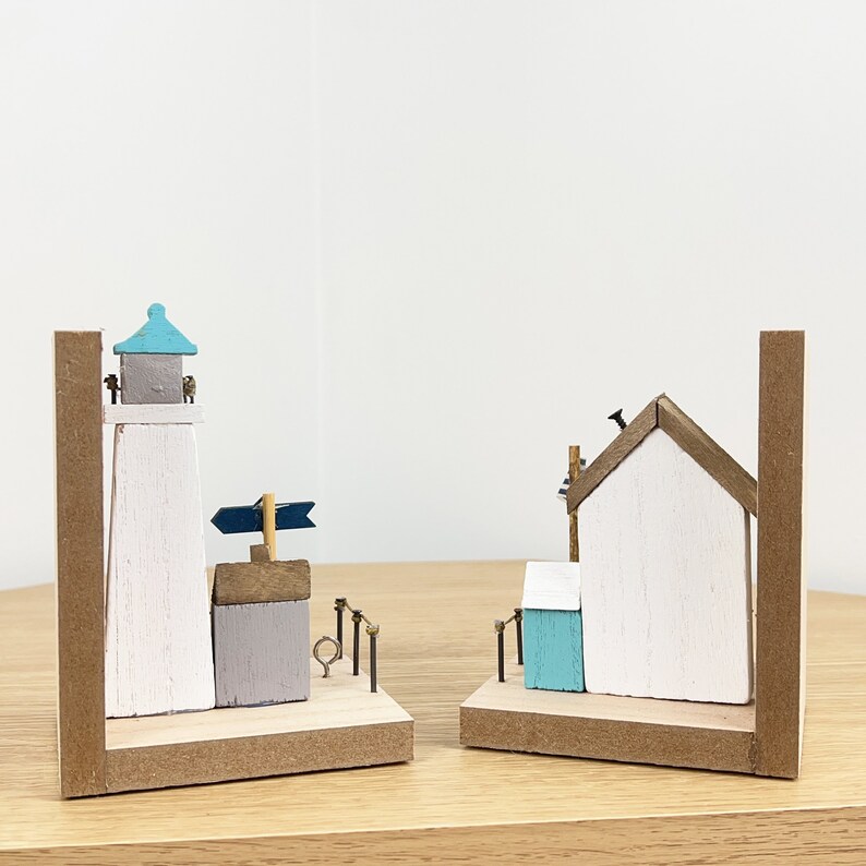 Wooden Nautical Lighthouse Bookends Ornament Sculpture Coastal Etsy UK