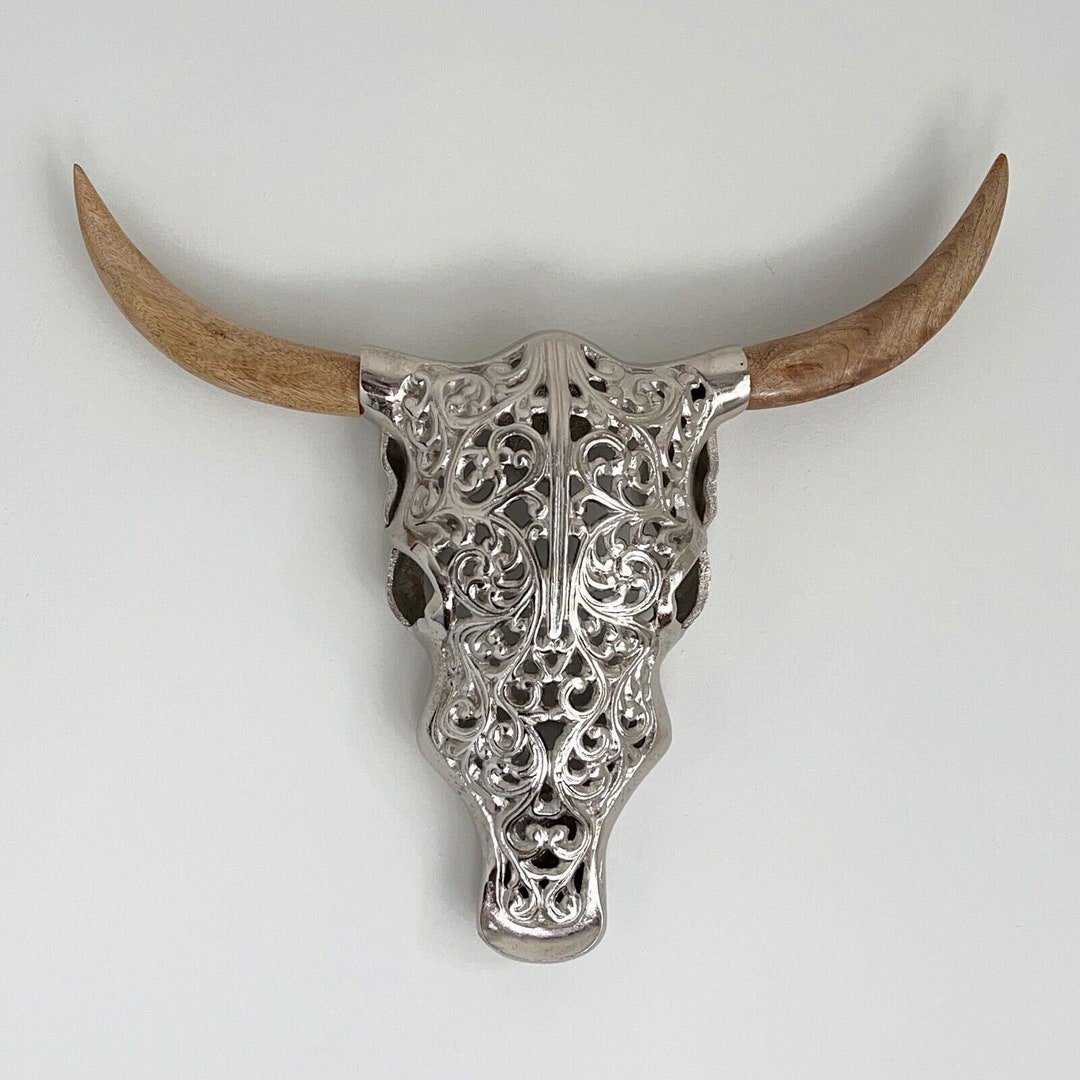 Metal Cow Skull Wooden Horns Bison Animal Head Wall Buffalo Etsy UK