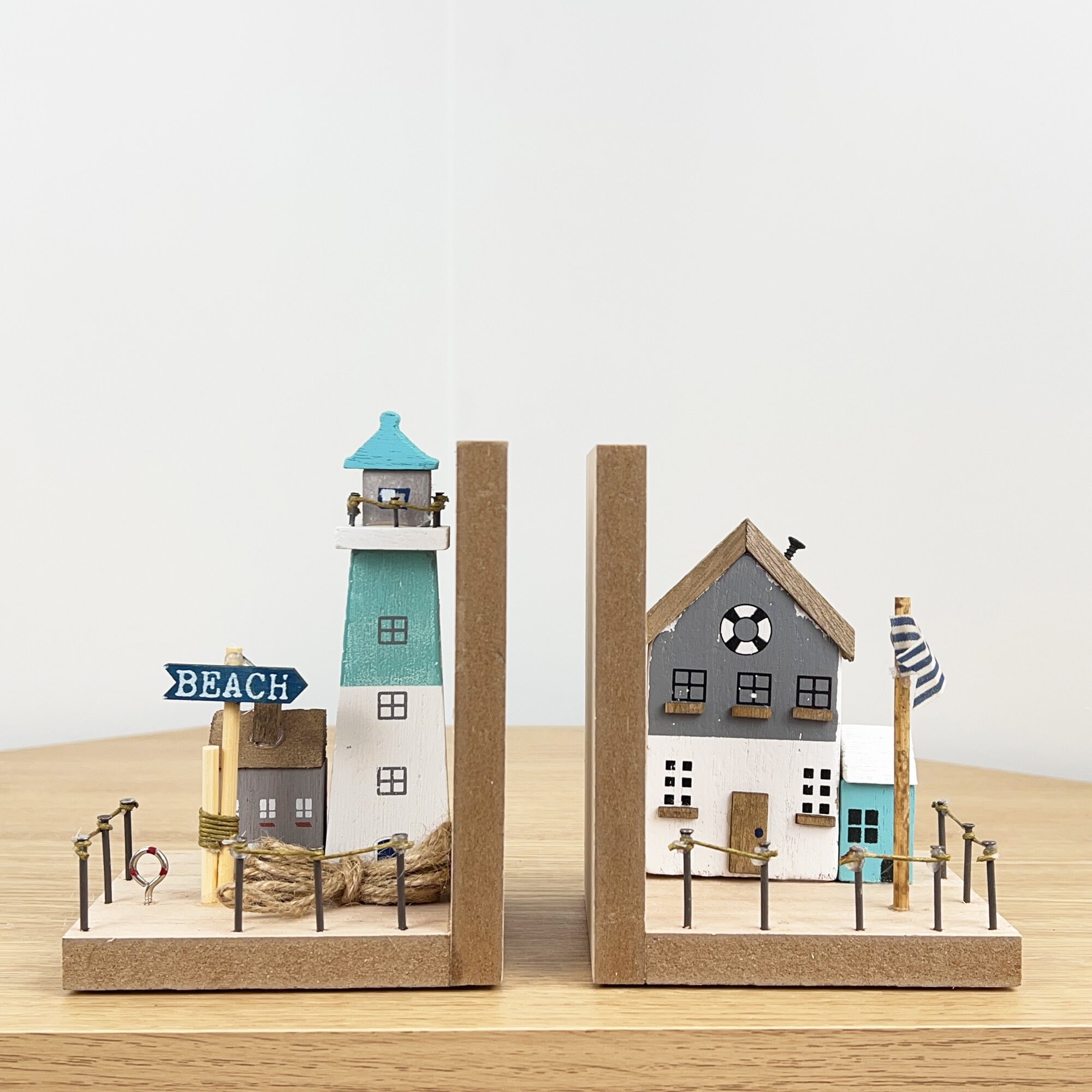 Wooden Nautical Lighthouse Bookends Ornament Sculpture Coastal Etsy UK