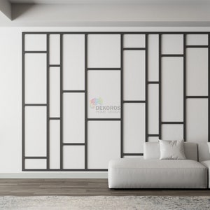 Kit de moulures murales prêt à assembler, ensemble de moulures modernes prédécoupées de 4 cm - Panneau mural résistant - autocollants, décoration murale personnalisable pour le salon