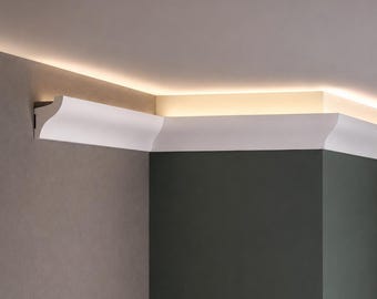 Crown Molding with Led Duct, Each Pieces 240x4.8cm/94,4''Wx1,9''H Decorative Cornice Trim, Cornice Molding (Light not Included)