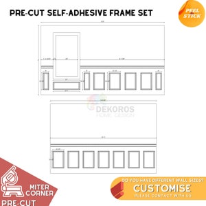 Pedido personalizado, kit de molduras de pared listo para montar, molduras de marco precortadas de 4 cm, revestimiento de madera de borde de 8 cm - Panel de media pared - Peel&Stick