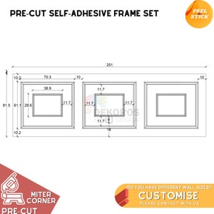Custom Order, Wall Molding Frame Kit with Border - Paintable White Moldings, Water, Damage Resistant - Pre-cut, Self Adhesive