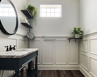 Half Wall Moulding Frames - Paintable White Wall Panel Moldings, Water, Damage Resistant - Peel and Stick Self Adhesive Board and Battens