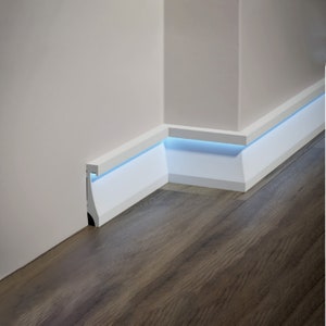 Indirect Lighting Skirtingboards, Led Duct White Baseboard Moulding Decor - Each Skirting Board is 240x11cm/94''Wx4,7''H(Light not Included)