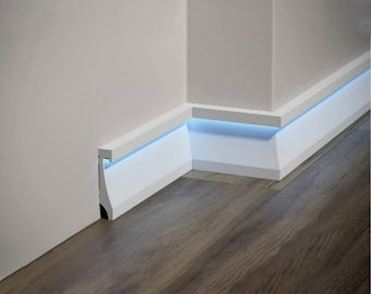 Indirect Lighting Skirtingboards, Led Duct White Baseboard Moulding Decor - Each Skirting Board is 240x11cm/94&#39;&#39;Wx4,7&#39;&#39;H(Light not Included)