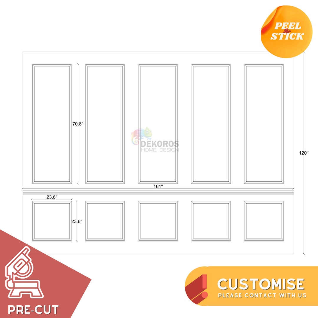 Custom Design - Wall Molding Kit, Pre-cut Wainscoting Kit - Peel and ...