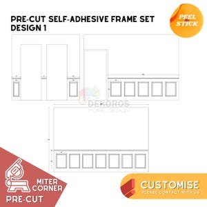 Design personalizado, kit de moldura de parede pronto para montagem, molduras de moldura pré-cortadas de 4 cm, lambris de borda de 4 cm - painel de meia parede - removível e colante