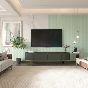 Green Wall Panels, Decorative Modern Wall Wainscoting, Slat Wall Cladding , Wall Covering, Water, Damage Resistant, Practical Installation
