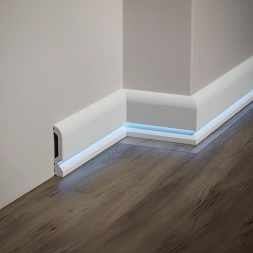 Baseboard Molding with Led Duct, Each Pieces 240x10cm/9,4''Wx3,9''H White Base Moulding, Wall Molding Skirtingboard (Light not Included)