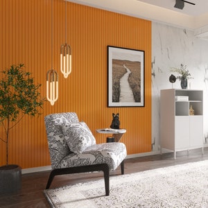 Orange Wall Wainscoting, Decorative Modern Wall Cladding, Slat Wall Panels , Wall Covering, Water, Damage Resistant, Practical Installation