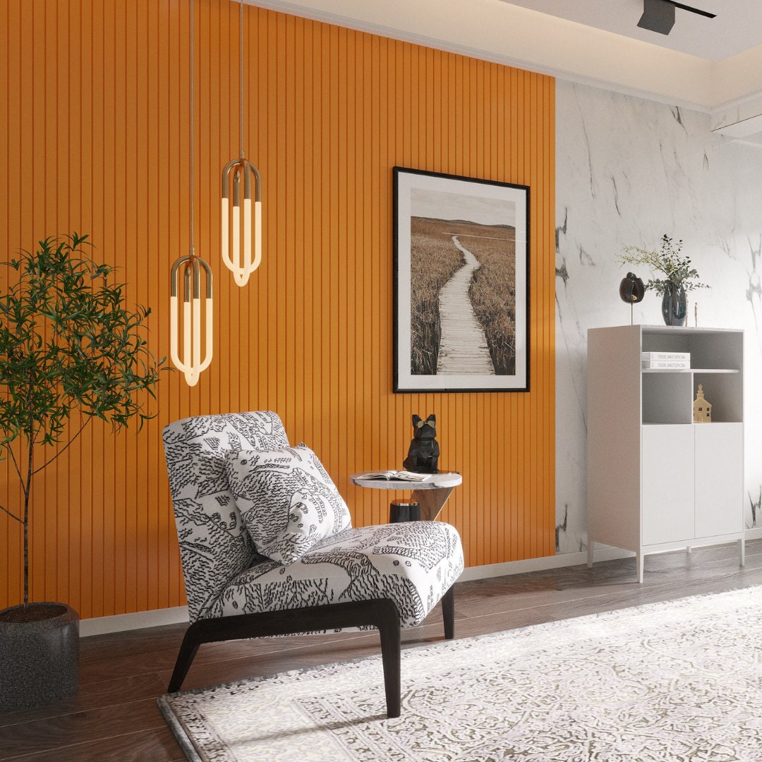 Orange Wall Wainscoting, Decorative Modern Wall Cladding, Slat Wall