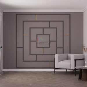 White and Gold Wall Molding Kit, Pre-Cut 4cm Wall Molding Kit, Peel & Stick Moulding, Accent Wall Trim, Paintable Wall Paneling Kit