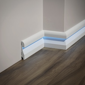Led Duct Baseboard Molding - Paintable White Base Moulding Wall Decor - Each Skirtingboard is 240x11,5 cm/94&#39;&#39;Wx4,5&#39;&#39;H (Light not Included)