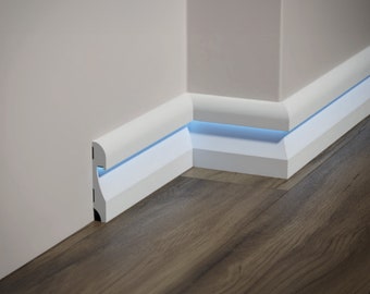 Led Duct Baseboard Molding - Paintable White Base Moulding Wall Decor - Each Skirtingboard is 240x11,5 cm/94&#39;&#39;Wx4,5&#39;&#39;H (Light not Included)