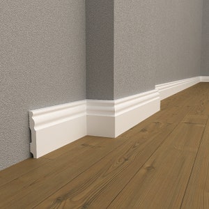 Baseboard Molding: One Package is 8 Boards (1920 cm/756&#39;&#39;) - Waterproof White Paintable Base Moulding - Each Skirting Board is 240x15x1,8 cm